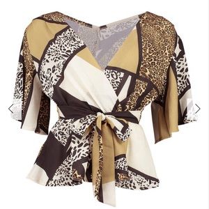 BOOHOO Animal Print Sleeve Blouse
